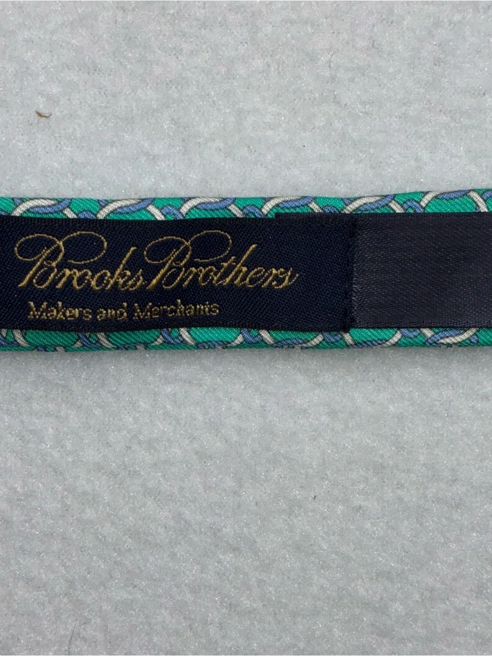 Brooks Brothers Silk Bow Tie Teal Aqua Color Adjustable Interlocking Circles